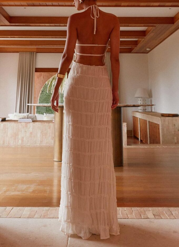 Women's Backless Smocked Maxi Dress Sexy Spaghetti Strap Cut Out Flowy Beach Long Dress Vacation Casual Sundresses – Bild 2