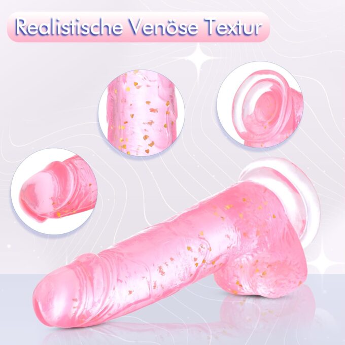 Transparent Dildo Realistic 20 cm weiches und realistisches Anfänger-Sexspielzeug, Gelee-Dildo mit Nippel, geeignet für Frauen, Paare, Erwachsene, Sexspielzeug und Spiele Pink – Bild 3