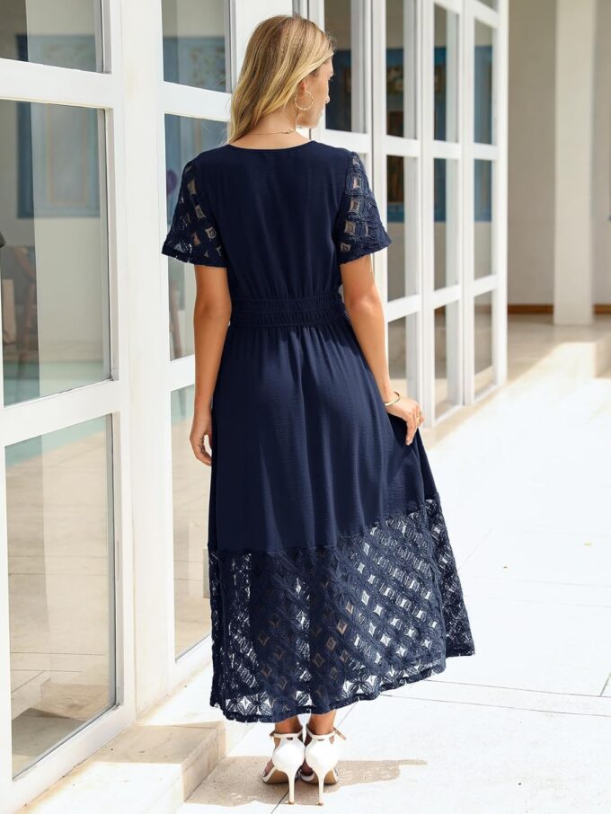 Simplee Womens 2025 Summer Boho Maxi Dress V Neck Empire Waist Long Flowy Dresses with Pockets – Bild 5