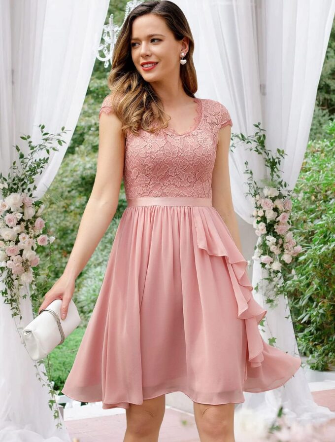 Wedtrend Women's Bridesmaid Dresses Short Prom Dress Ruffle Wedding Guest Cocktail Dresses Floral Homecoming Dress – Bild 2