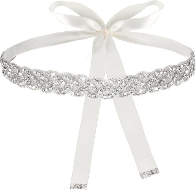Amaxiu Damen Kristall Hochzeit Gürtel,Braut Strass Hochzeitsgürtel Kristallgürtel Glitzerndes Band leichter Damengürtel für Kleid, Abendkleid Brautkleid glänzender Party Taillengürtel(weiß)