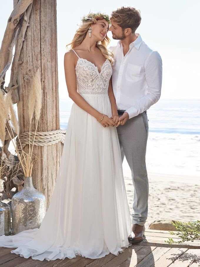 ZOOYYUE Brautkleider Hochzeitskleider Spaghetti-Träger - Lang Chiffon Standesamtkleider Spitze Prinzessin Brautkleid A-Linie – Bild 5