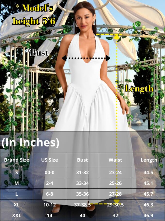 Deep V Neck Dress, Halter Maxi Dresses, Vacation Date Night, Sexy for Women Corset Flowy Wedding Guest Drop Waist – Bild 6
