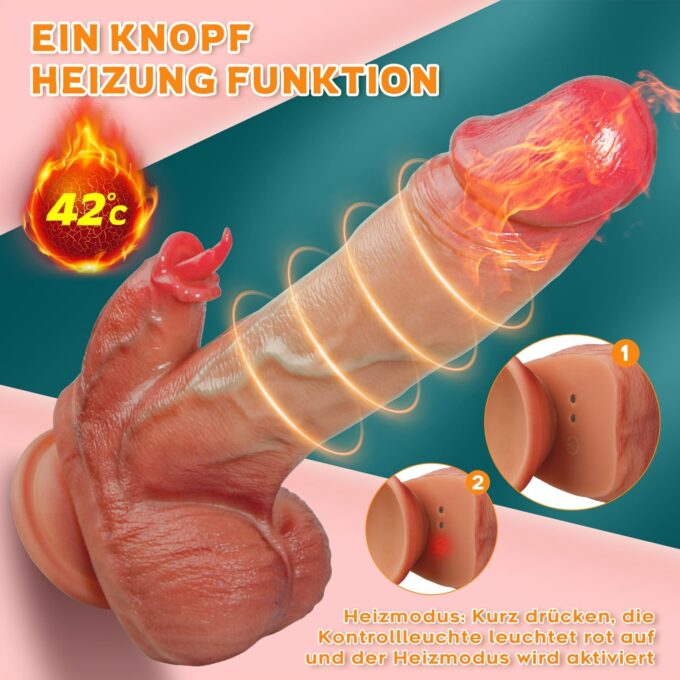 Realistische Vibratoren Dildo für Frauen, Anal Dildo Vibration mit 10 Vibrationen 7 Zungenlecken 7 SchubmaBnahmen, Sex Spielzeug für die Farue mit Heizung, Diloschwanz Vibrator Penis G Punkt – Bild 3