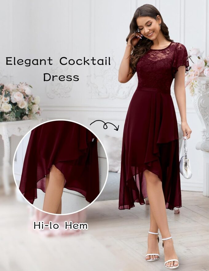 Wedtrend Abendkleid Damen Elegant Cocktailkleid High Low Ballkleider mit Spitzen A Linie für Hochzeit Kurz Kleid Festlich Damen A Linie Vokuhila Kleid – Bild 4