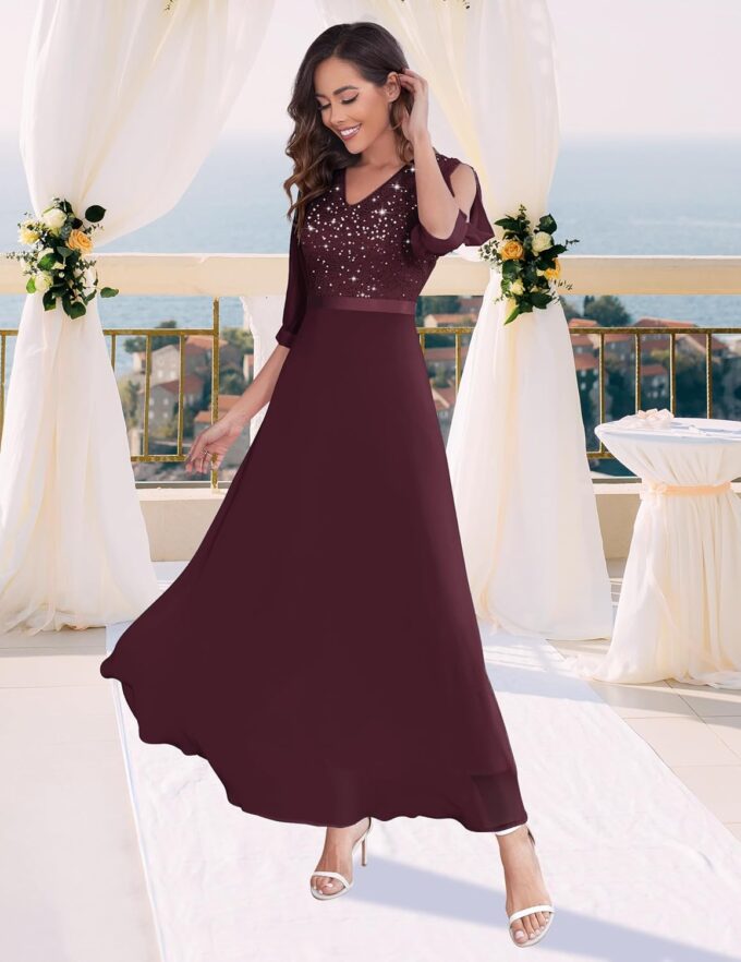 Wedtrend Women's Sequin Dresses Sparkly Glitter Dress Split Sleeves Formal Dresses Maxi Evening Dress – Bild 4