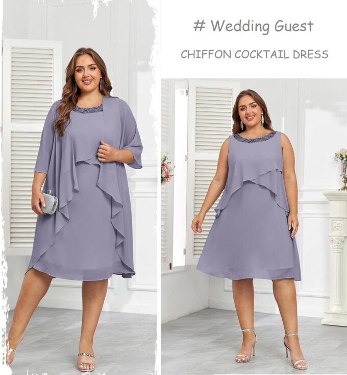 Hanna Nikole Womens Plus Size Dress with Jacket 2 Piece Wedding Guest Dresses Flowy Mother of The Bride Dress – Bild 3