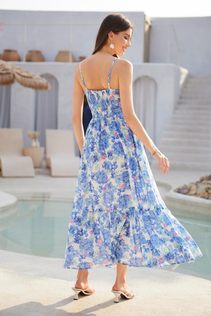 GRACE KARIN Women's 2025 Summer Maxi Dress Floral Tie Front Spaghetti Strap Casual Boho Beach Flowy Sundress with Pockets – Bild 3
