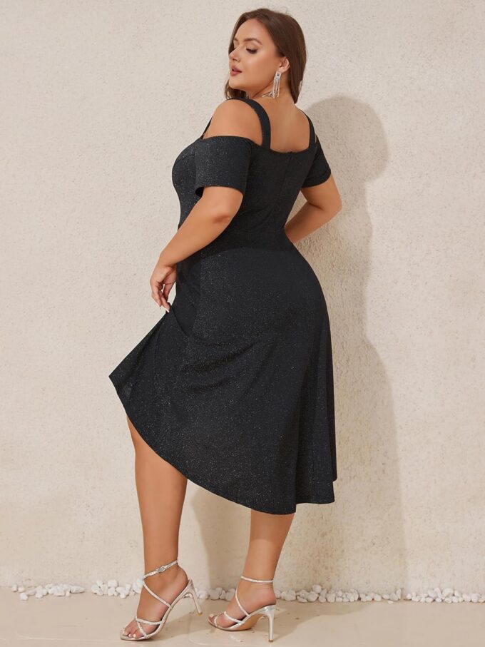 ZNU Women’s Plus Size Cocktail Dresses - 2025 Summer Elegant Glitter Cold Shoulder Evening Party Dress A-Line Midi Dress – Bild 7