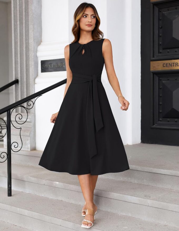 GRACE KARIN Women 2025 Summer Work Dress Sleeveless Tie Waist Elegant Party Cocktail A Line Flowy Midi Dresses with Pockets – Bild 4