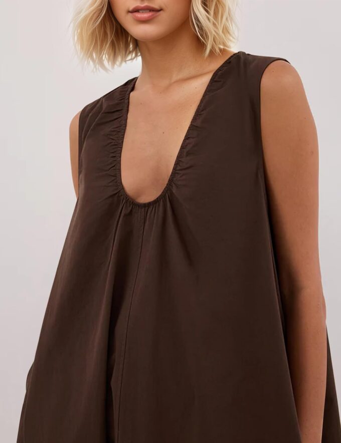 MISSACTIVER Women's Sleeveless Maxi Dress Scoop Neck Ruched Long Dress with Side Pockets Wide Shoulder Elegant Blouse Dresses Brown – Bild 3