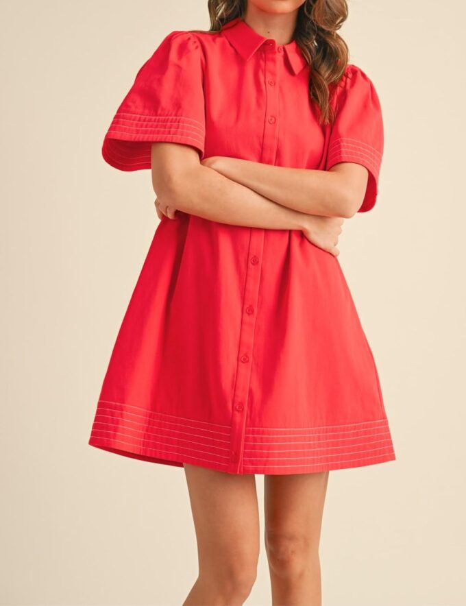 Womens Short Sleeve Button Down Mini Shirt Dress Lapel Collar Short Dresses with Pocket – Bild 2