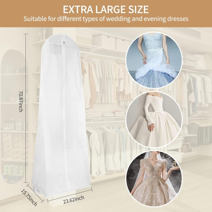 2 Stück Brautkleidhülle Kleidersack 180 cm,Anti-Staub Atmungsaktiver Hochzeitskleid Kleidersack mit Mit Reißverschluss, Geeignet für Brautkleider, Kleider, Mäntel, Lange Mäntel usw – Bild 2