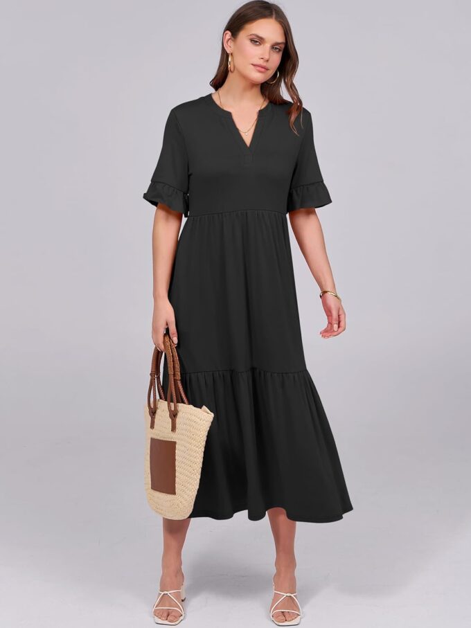 ANRABESS Women's Casual Summer Ruffle Short Sleeve T Shirts Maxi Dress 2025 Spring V Neck Flowy Tiered Boho Beach Dresses – Bild 3