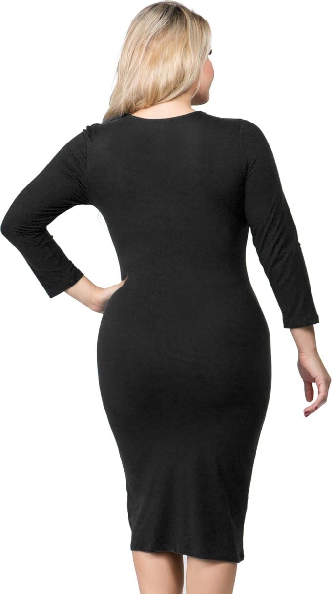 ICONOFLASH Damen 3/4 Ärmel Bodycon Midikleid Rundhals Enganliegendes Kleider mit Übergröße Optionen – Bild 6