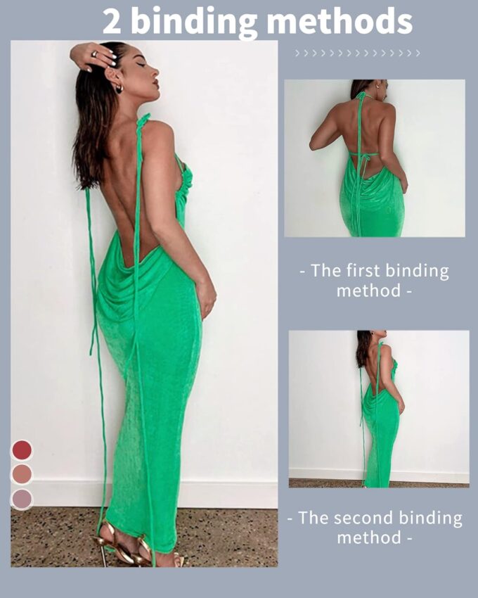 Doweha Women Backless Cowl Neck Cocktail Going Out Dress Halter Slip Long Semi Formal Party 2025 Spring Summer Maxi Dress – Bild 4