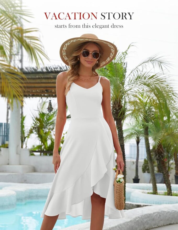DRESSTELLS Cocktailkleid Damen Festlich Träger Hochtief Kleider für Hochzeit Knielang Rüschensaum Sommerkleid Elegantes Partykleid – Bild 5