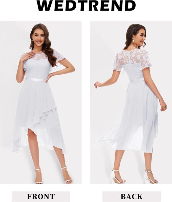 Wedtrend Abendkleid Damen Elegant Cocktailkleid High Low Ballkleider mit Spitzen A Linie für Hochzeit Kurz Kleid Festlich Damen A Linie Vokuhila Kleid – Bild 2