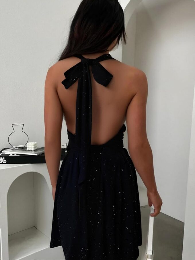 Sexy Deep V Neck Halter Glitter Bodycon Dress – Sparkling Sleeveless Cocktail Party Dress Backless Women's Evening Clubwear – Bild 5