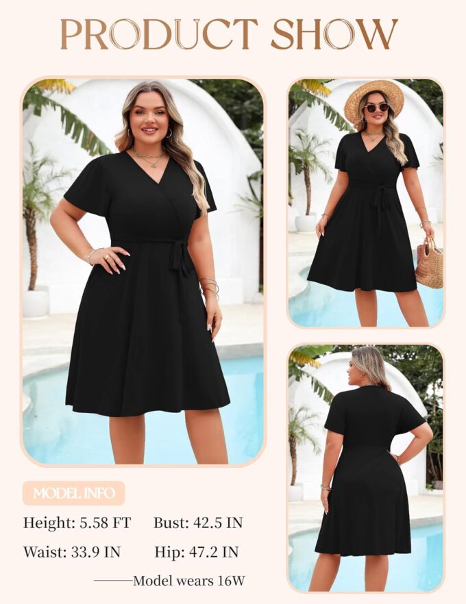 IN'VOLAND Women's Plus Size V Neck Knee Length Dress Casual Floral Dresses Summer Short Sleeve Sundress with Pockets – Bild 2