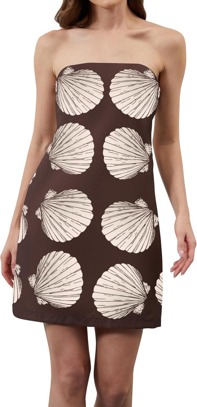 Women Strapless Tube Mini Dress Summer Casual Boho Floral Print Sleeveless Backless Going Out Beach Short Dress – Bild 5