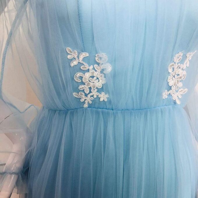 Damen Schulterfrei Tüll Lange Kleider Mesh Langarm Mesh Brautkleider Großer Saum Swing Kleider Einfarbig Prinzessin Kleid Lange Maxikleider für Frauen UK Partykleider Elegant – Bild 5