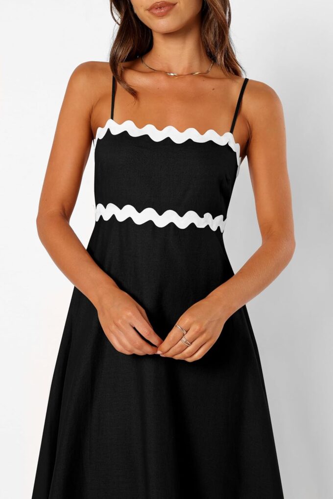 dowerme Women Summer Dresses 2025 Spaghetti Straps Sleeveless Smocked Rickrack Trim Boho Flowy Loose A-Line Midi Dress – Bild 8
