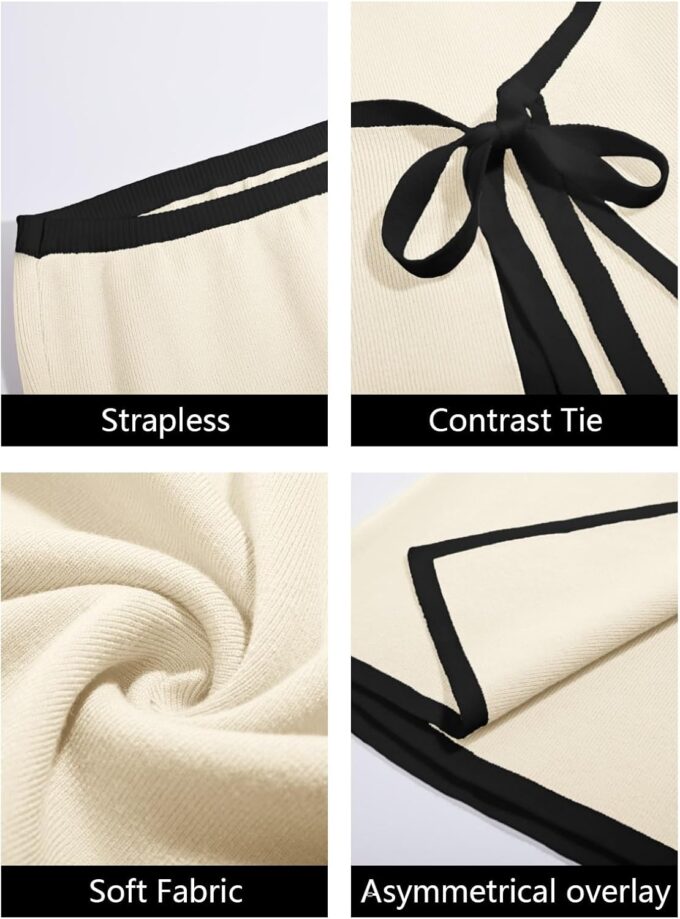 Wenrine Womens Sexy Tube Top Dress Strapless Self Tie Wrap Asymmetrical Hem Knit Summer Party Mini Dresses – Bild 5