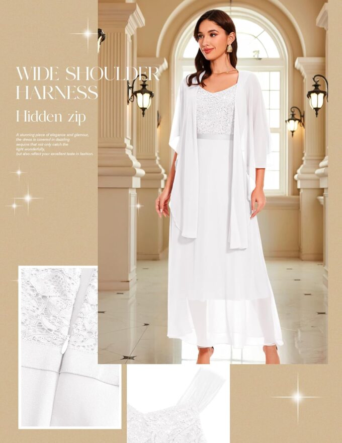 Berylove Damen Abendkleid Lang mit Stola Pailletten Kleid Cocktailkleid Elegant für Hochzeit Festliches Kleid – Bild 7