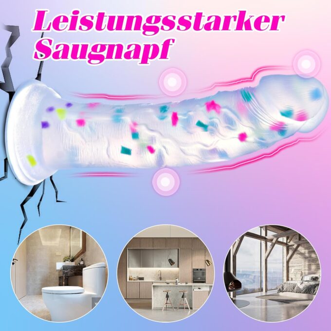 25 cm bunter Jelly Silikon riesen dildo transparent, Fantasy großer dildo dicker Analdildo mit Saugnapf, fetter big dildo für männer frauen, XXL XXXL penis dildo lang Sexspielzeug für Erwachsene Paare – Bild 4