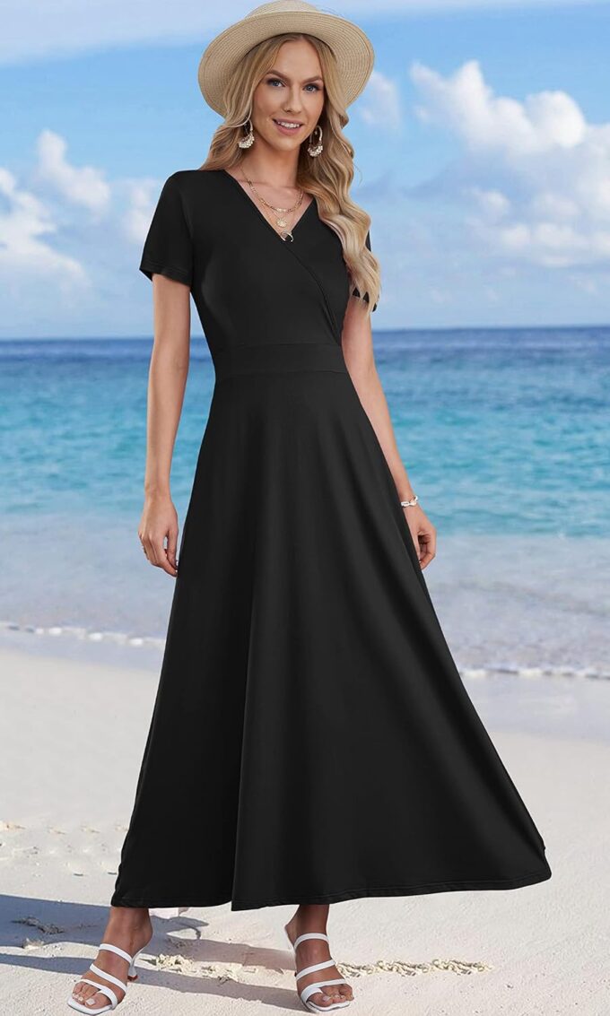 AUSELILY Maxi Dresses for Women Ankle Length Floral Print Beach Long Flowy Dress with Pockets – Bild 4