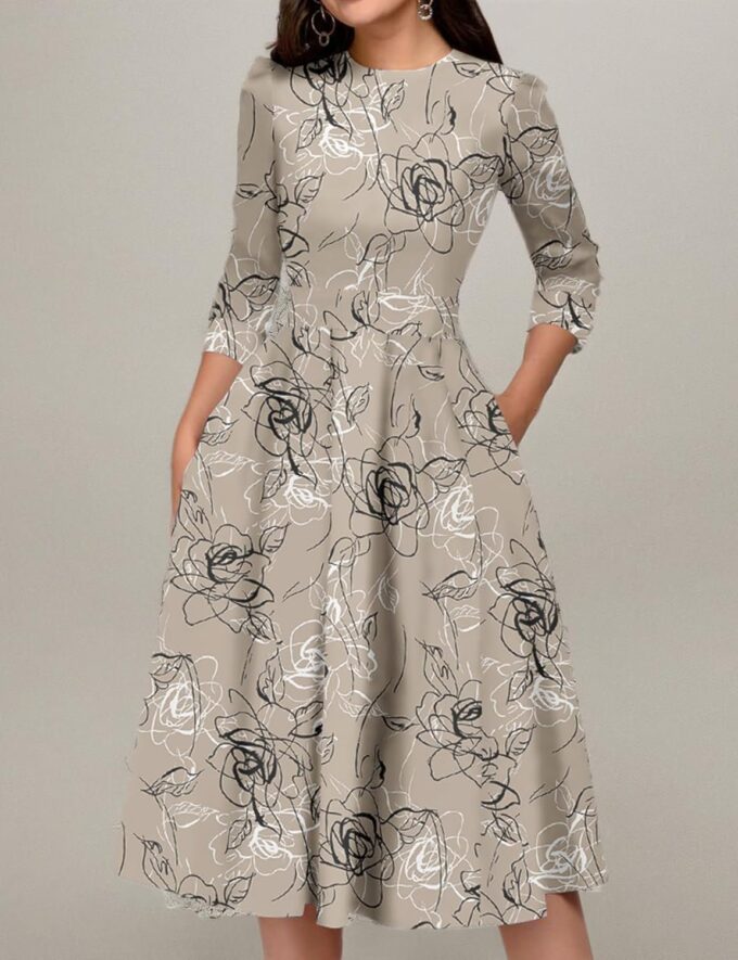 Simple Flavor Women's Floral Vintage Dress Elegant Midi Evening Dress 3/4 Sleeves – Bild 7