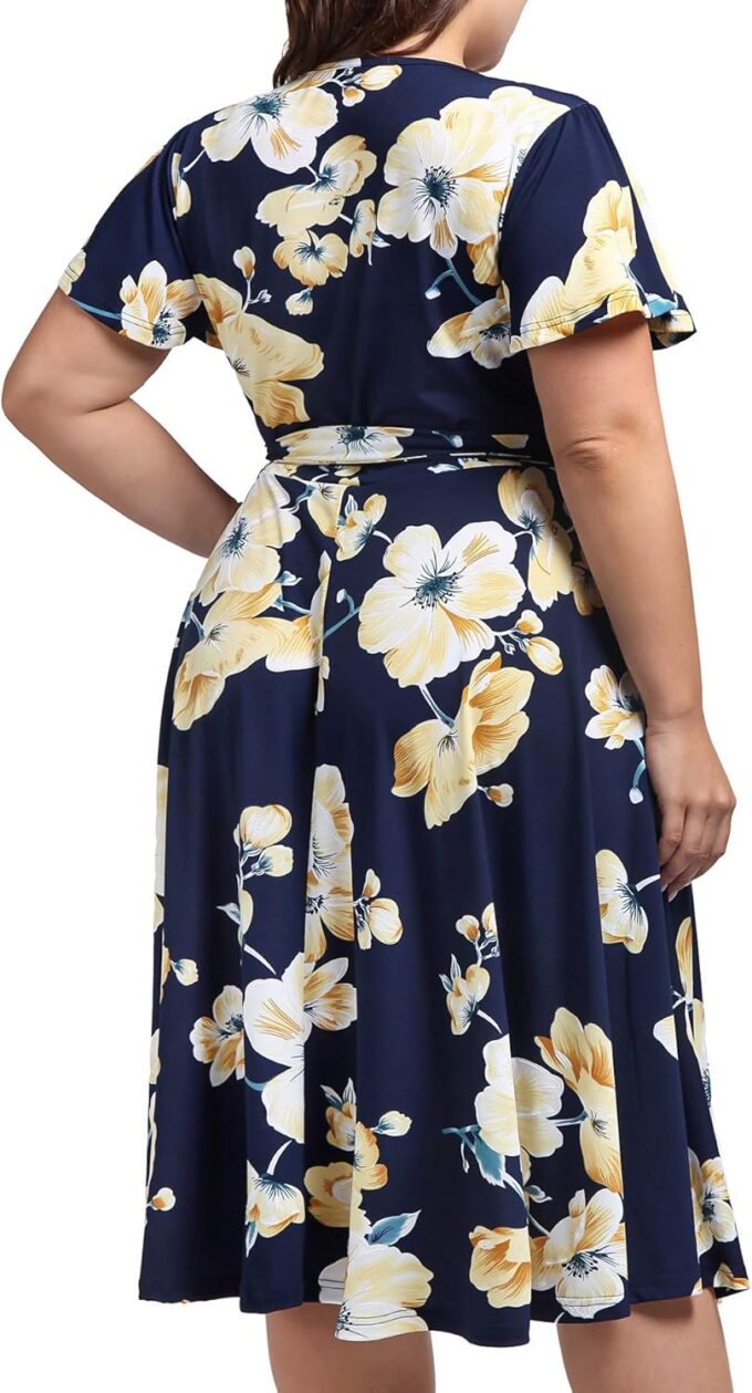 kissmay Plus Size Womens V Neck Floral Cocktail Party Midi Dresses with Pocket – Bild 6