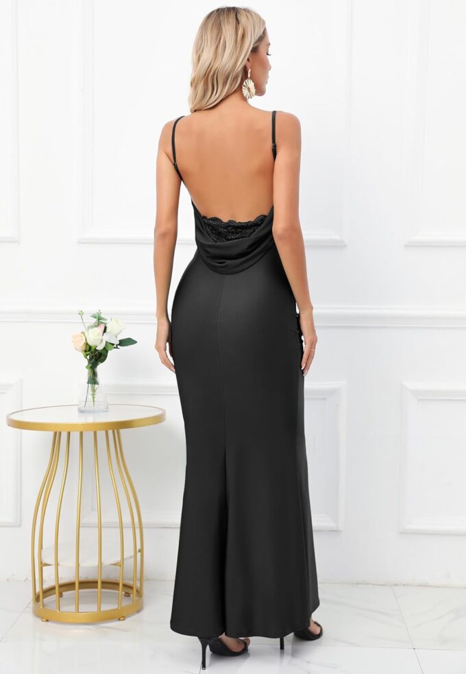 Capuffy Women Drape Neck Formal Maxi Dresses Lace Backless Cocktail Party Dress Spaghetti Straps Mermaid Evening Gown 221 – Bild 4