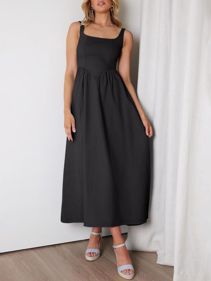 ANRABESS Sundresses for Women 2025 Summer Casual Sleeveless Square Neck Smocked Flowy Beach Vacation Midi Dress with Pockets – Bild 4
