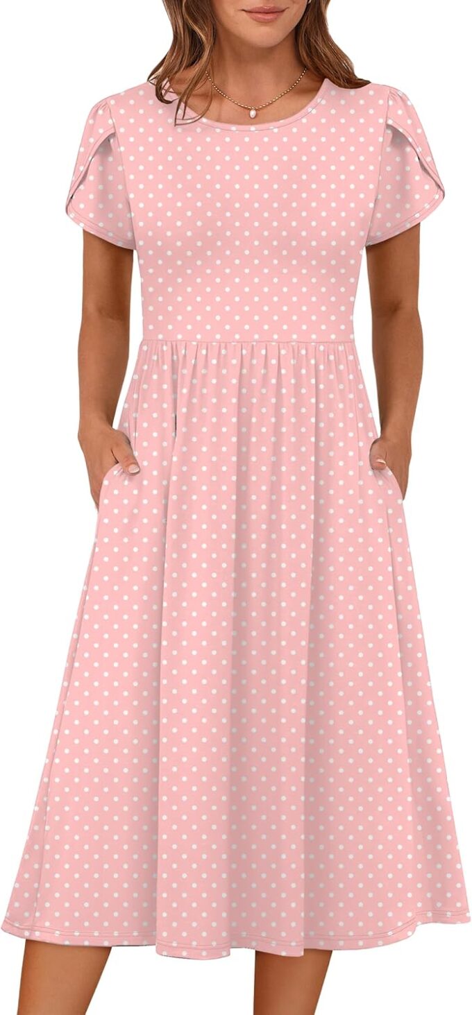 ANRABESS Women's Summer Short Sleeve A-Line Midi Dresses Casual Floral T-Shirt Dresses Flowy Beach Sundress with Pockets