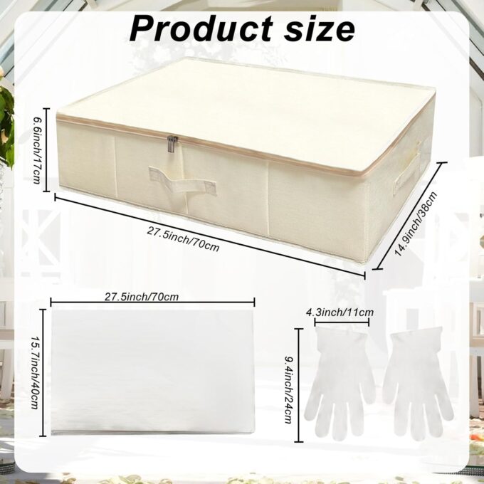 Hochzeitskleid Aufbewahrungsbox Hochzeitskleid Konservierungsbox Staubdichtes Hochzeit Keedsake Box mit Griffbox für unter Bettschrank mit 40 säurefreien Seidenpapieren 70x38x17cm – Bild 2