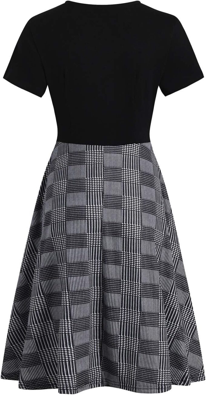 Women's Elegant Criss-Cross V Neck Vintage Short Sleeve Work Casual Fit and Flare Tea Dress with Pockets 980 – Bild 3