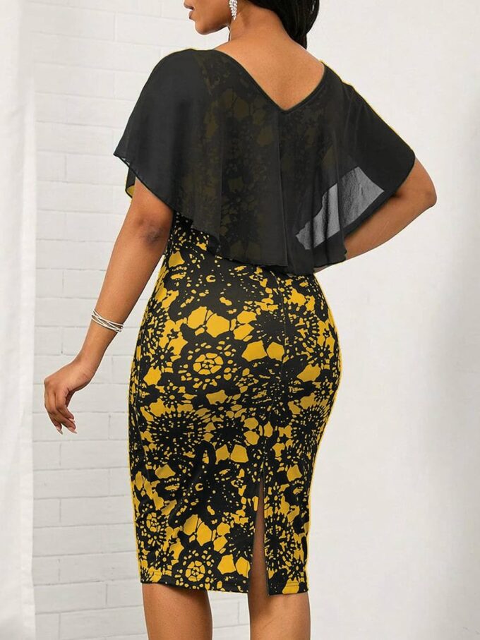 Yajedo Damen Midi Kleider Bodycon Boho Blumendruck Cocktailkleid Rüschen Elegant Bleistift Kurzarm Kleid – Bild 2
