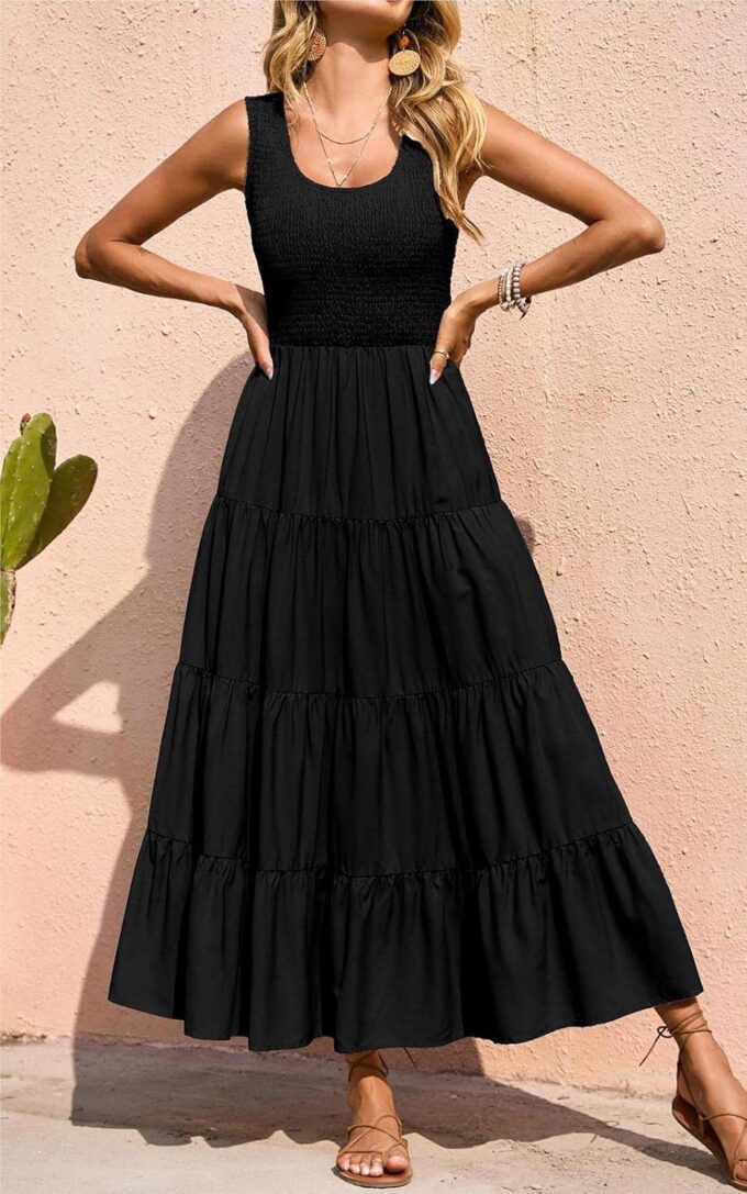 PRETTYGARDEN Women's 2025 Casual Loose Plain Maxi Sundress Smocked Tank Dress Sleeveless Summer Beach Tiered Long Dresses – Bild 7