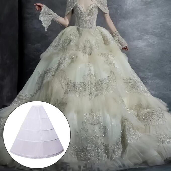 KALUROIL Reifrock Brautkleid - Damen 4 Reifen Petticoats A-Linie Bodenlang Unterrock Crinoline für Hochzeit Ballkleid Weiß – Bild 7