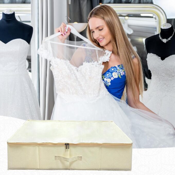 Hochzeitskleid Aufbewahrungsbox Hochzeitskleid Konservierungsbox Staubdichtes Hochzeit Keedsake Box mit Griffbox für unter Bettschrank mit 40 säurefreien Seidenpapieren 70x38x17cm – Bild 7