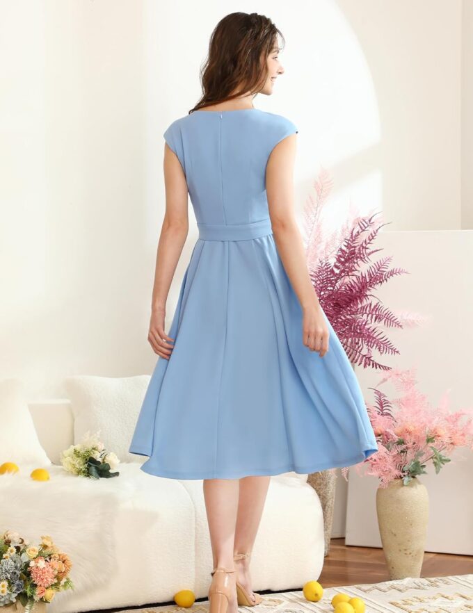 DRESSTELLS Cocktailkleid Damen Elegant 1950er Knielang Rockabilly Hochzeitkleid Vintage A-Line Swing Festlich Midilang Sommer Kleid – Bild 4