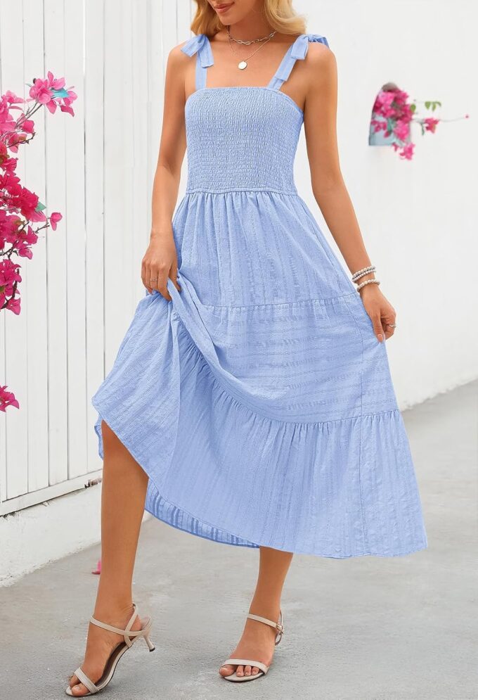 MEROKEETY Women's Summer Boho Maxi Dress Beach Vacation Casual Smocked A Line Sundress with Pockets – Bild 4
