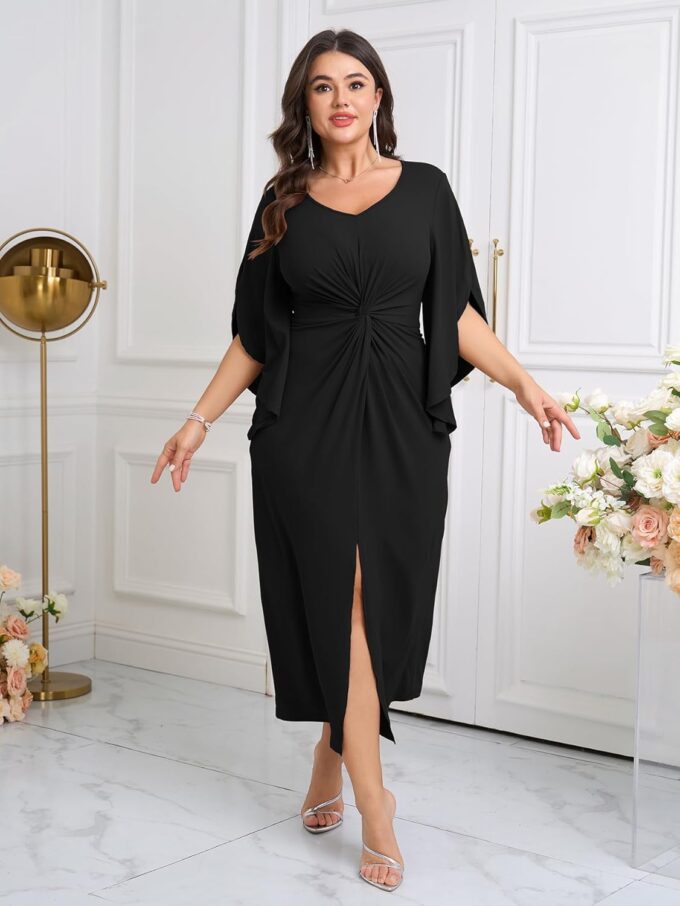 Women's Plus Size Formal Dresses Flowy Flutter Sleeve Bodycon Dress Twist Elegant Cocktail Evening Party Dresses – Bild 2