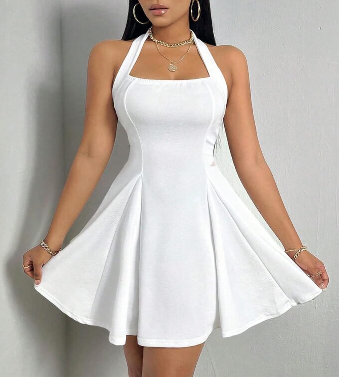 PerZeal Women's 2025 Summer Dress Sleeveless Halter Neck Sundress Backless Flared Short Mini Beach Dress – Bild 2