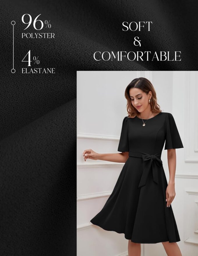 Bbonlinedress Women Midi Cocktail Vintage Dress Formal Wedding Guest Fit & Flare Church Work Prom 2025 Dress with Sleeves – Bild 5