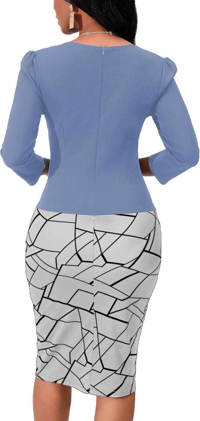 Yajedo Damen Reto Bodycon Midi Kleider 3/4 Ärmel Kirche Tragen zur Arbeit Business Bleistiftkleid – Bild 6