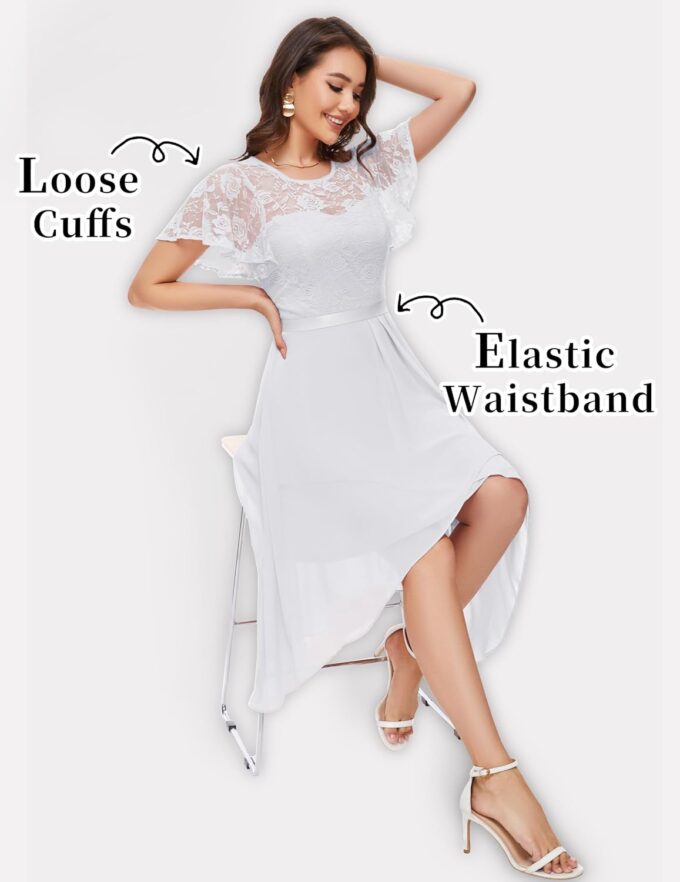 Wedtrend Abendkleid Damen Elegant Cocktailkleid High Low Ballkleider mit Spitzen A Linie für Hochzeit Kurz Kleid Festlich Damen A Linie Vokuhila Kleid – Bild 3