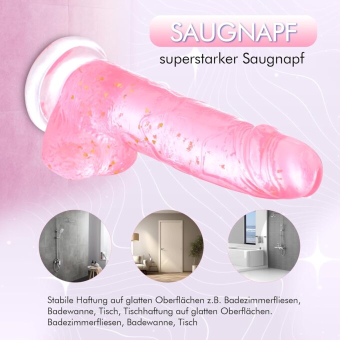 Transparent Dildo Realistic 20 cm weiches und realistisches Anfänger-Sexspielzeug, Gelee-Dildo mit Nippel, geeignet für Frauen, Paare, Erwachsene, Sexspielzeug und Spiele Pink – Bild 6